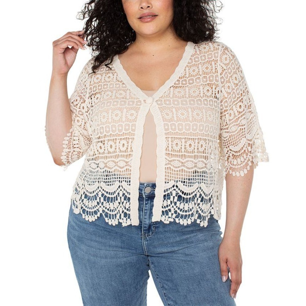 LIVERPOOL Short Sleeve Lace Bolero Womens L/XL Cream Cottagecore Grannycore NWT